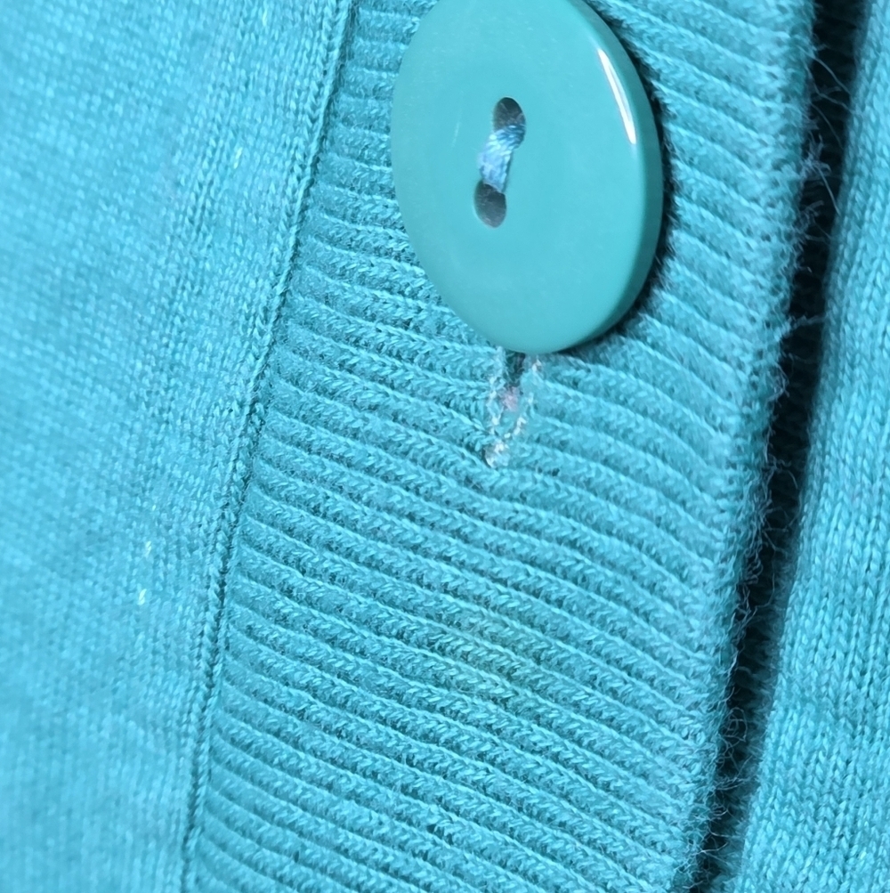 Vintage Lord & Taylor Young Americans Teal Cotton Cardigan Sweater S - Picture 7 of 7